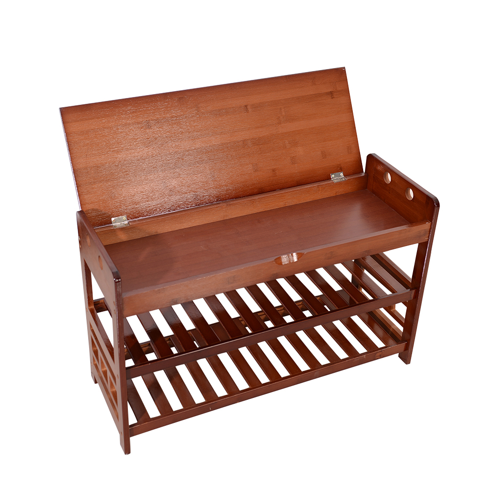 2 Tier Shoe Organizer Entryway Seat Storage Bamboo Shoe ...