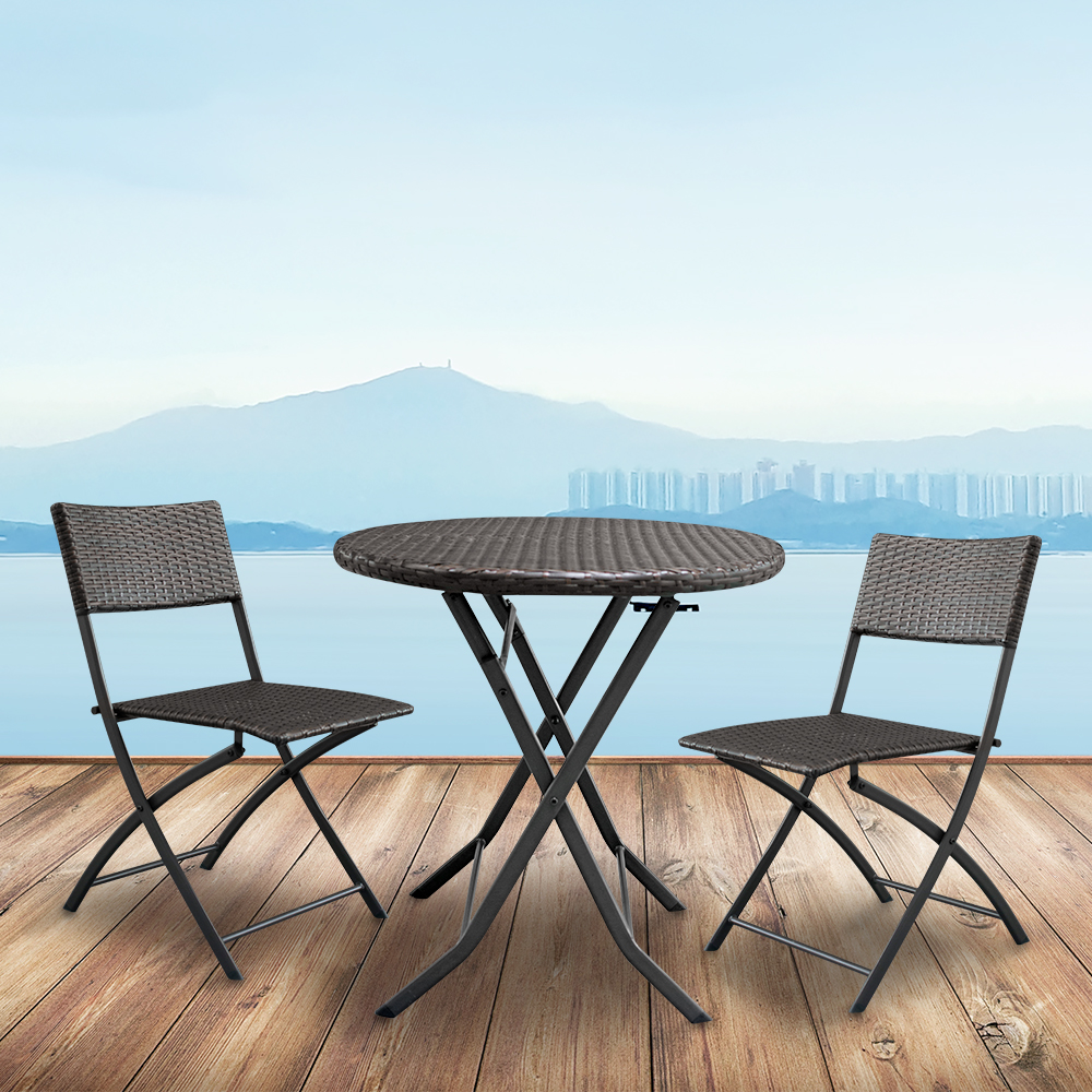 Details About 3pc Folding Round Table Chair Bistro Set Rattan Wicker Outdoor Furniture